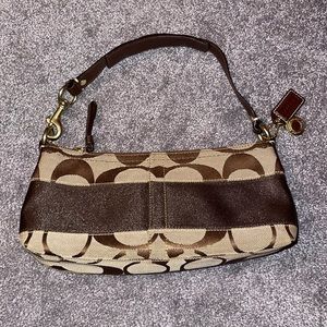Coach Signature Shoulder Bag With Brown Stripe
